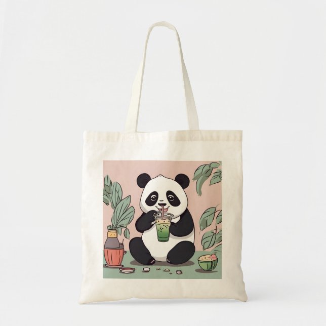  Cute Panda drinking bubble tea, boba tea Tote Bag (Front)