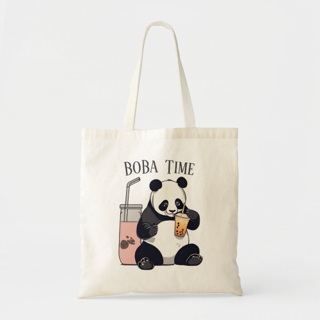  Cute Panda drinking bubble tea, boba tea Tote Bag (Front)