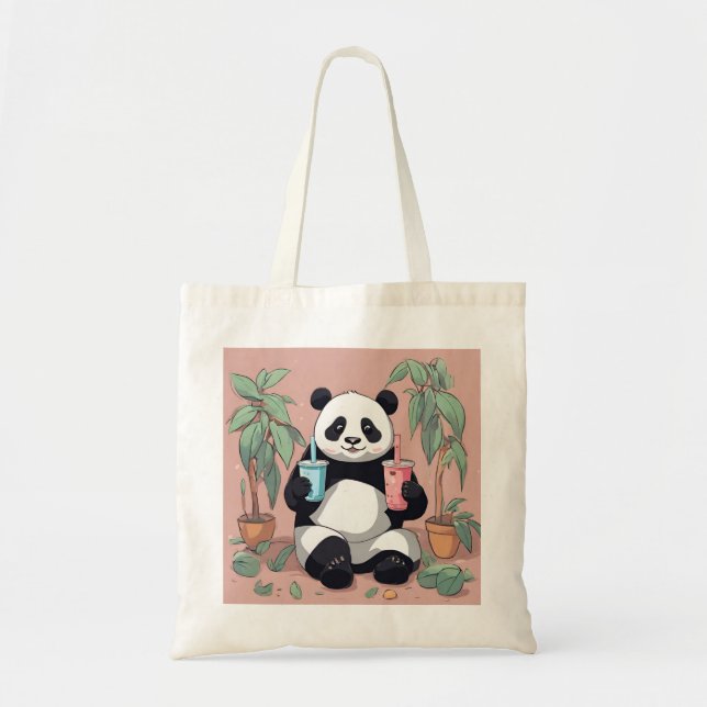  Cute Panda drinking bubble tea, boba tea Tote Bag (Front)