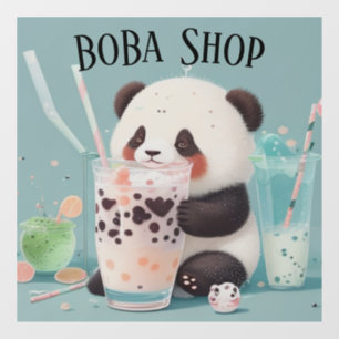  Cute Panda drinking bubble tea, boba tea Window Cling