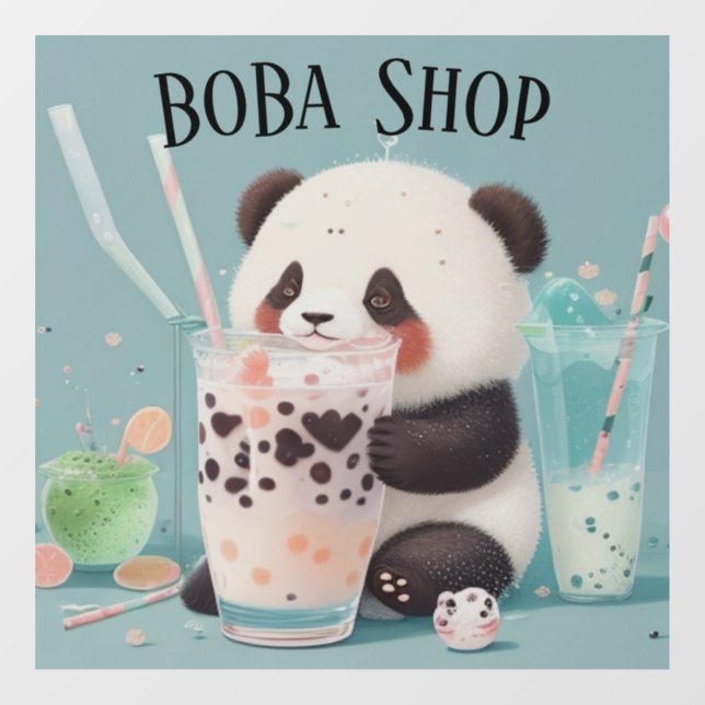  Cute Panda drinking bubble tea, boba tea Window Cling (Sheet)