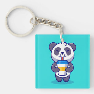 Cute Panda drinking coffee Keychain