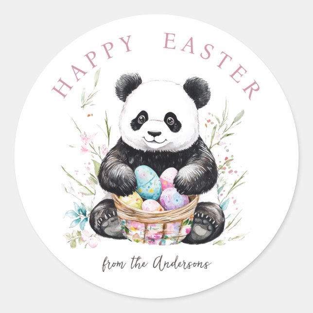 Cute panda Easter watercolor floral  Classic Round Sticker (Front)