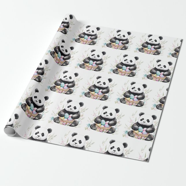 Cute panda Easter watercolor floral  Wrapping Paper (Unrolled)
