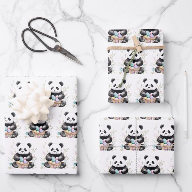 Cute panda Easter watercolor floral  Wrapping Paper Sheet (Front)