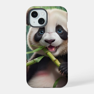 Cute Panda Eating Bamboo iPhone 15 Case