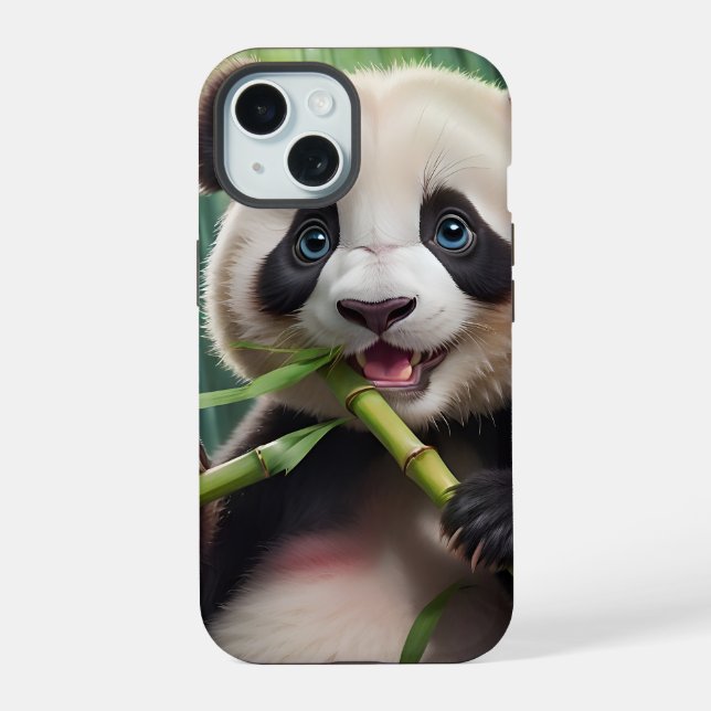 Cute Panda Eating Bamboo iPhone 15 Case (Back)