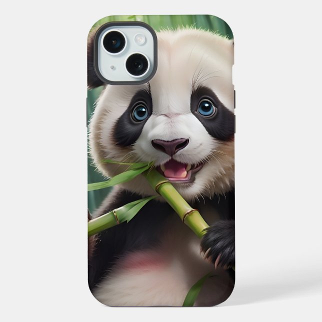 Cute Panda Eating Bamboo iPhone Case (Back)