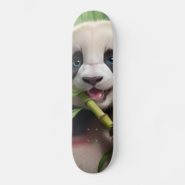 Cute Panda Eating Bamboo Skateboard (Front)