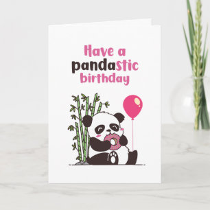 Cute Panda Eating Doughnut Pandastic Funny Birthda Card