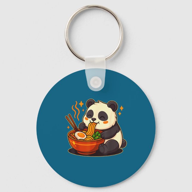 Cute Panda Eating Ramen Noodles  Keychain (Front)