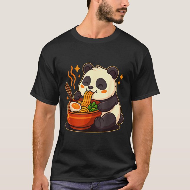 Cute Panda Eating Ramen Noodles  T-Shirt (Front)