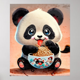 Cute Panda eating Ramen Poster