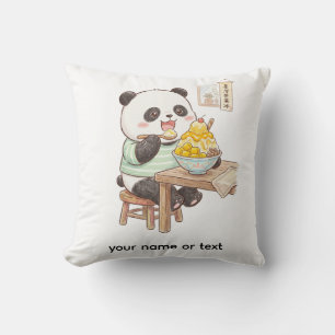 Cute Panda Eating Taiwanese Mango Shaved Ice Foodi Throw Pillow