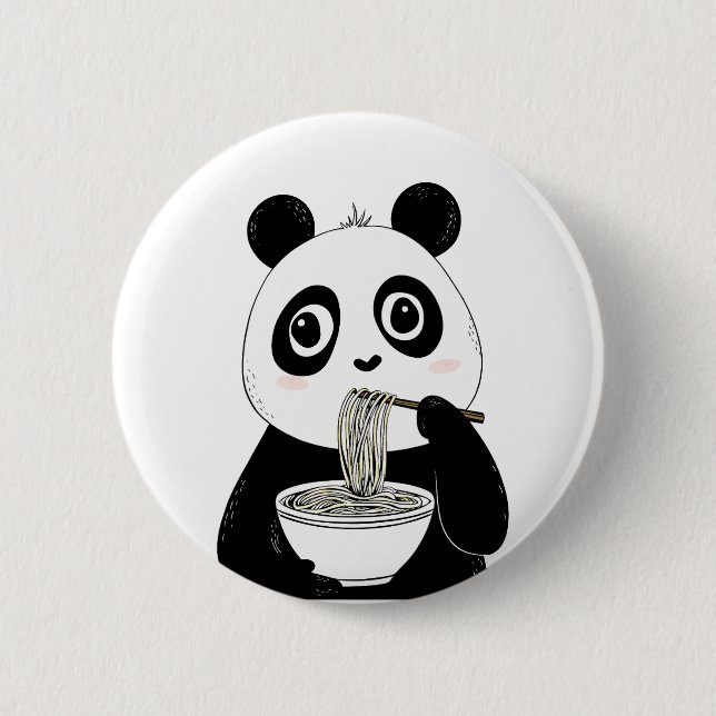 Cute Panda Eating Udon Noodles 2 Inch Round Button (Front)