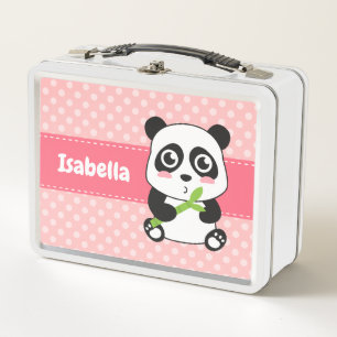 Cute Panda Eats Bamboo Girls Personalized Metal Lunch Box