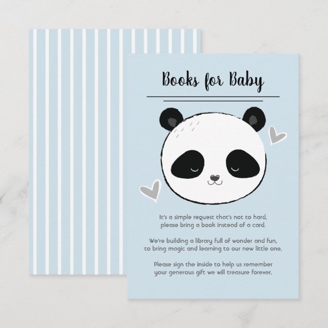 Cute Panda Face Books for Baby Request Invitation (Front/Back)