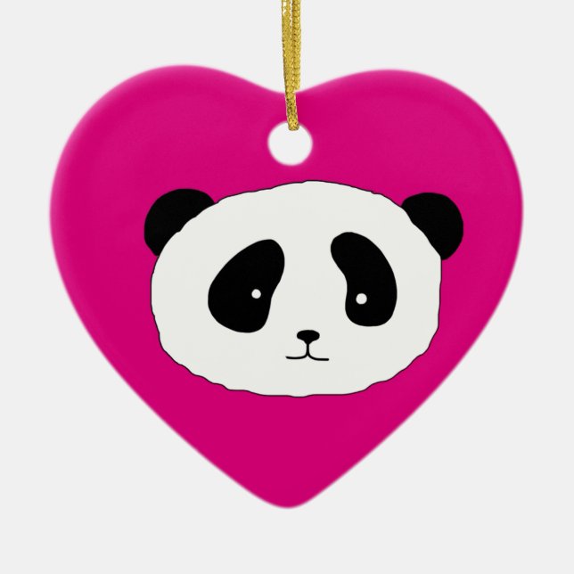 Cute Panda Face pattern pink Ceramic Ornament (Front)