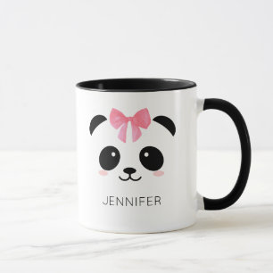 Cute panda face pink ribbon personalized  mug