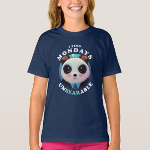 Cute Panda Finds Mondays Unbearable Pun Quote T-Shirt