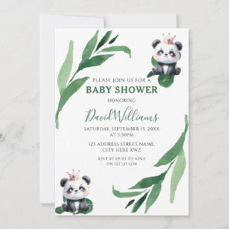 Cute Panda Foliage Gender Neutral Chic Baby Shower Invitation