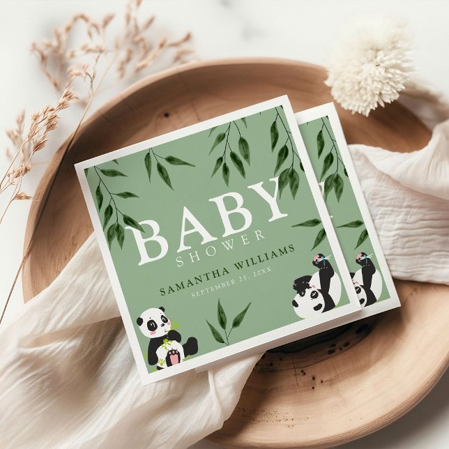 Cute Panda & Foliage Neutral Baby Shower Napkin (Creator Uploaded)
