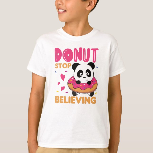 Cute Panda Funny Animals In Doughnut Pun T-Shirt (Front)