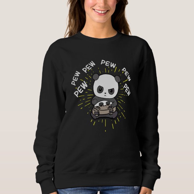Cute Panda Gamer Pew Pew Boys Gamer Controller Com Sweatshirt (Front)