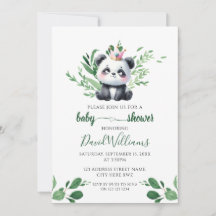 Cute Panda Gender Neutral Greenery Baby Shower
