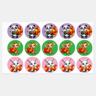 Cute Panda, Giraffe, and Rabbit Sticker Sheet with