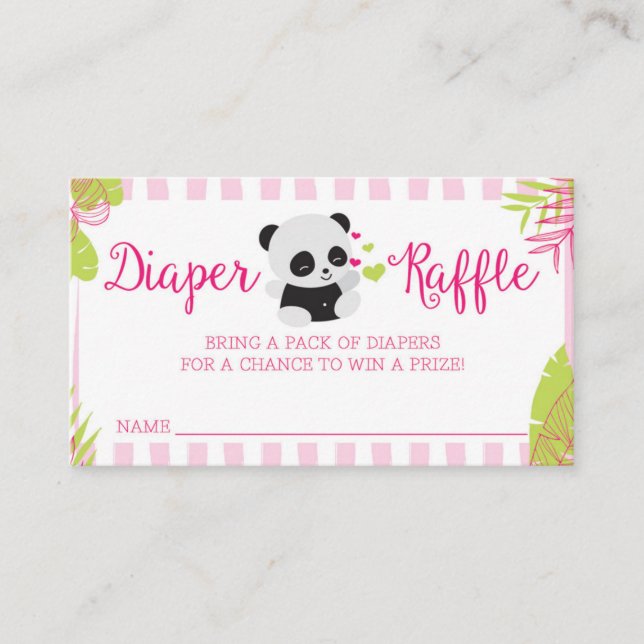 Cute Panda Girl Baby Shower Diaper Raffle Cards (Front)