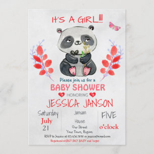 CUTE PANDA GIRL BABY SHOWER INVITATION