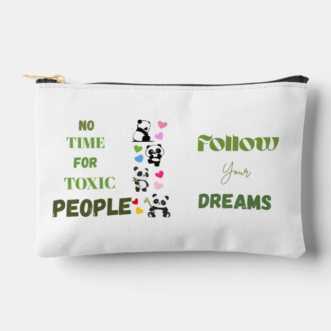 ​Cute Panda Graphic Tee with Slogan Accessory Pouch (Front)