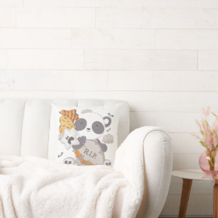 Cute Panda Grave RIP Bats Halloween Throw Pillow