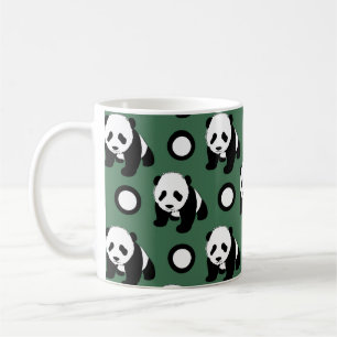 Cute Panda; Green, Black & White Polka Dots Coffee Mug