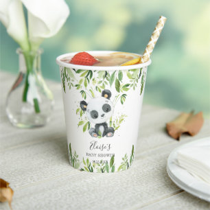 Cute Panda Greenery Bamboo Baby Shower Birthday Paper Cups