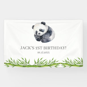 Cute Panda Greenery Bamboo Birthday Party Banner