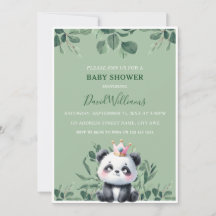 Cute Panda Greenery Foliage Green Baby Shower