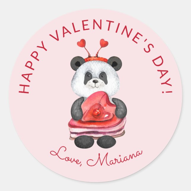 Cute Panda Happy Valentines Day Party Favours Classic Round Sticker (Front)