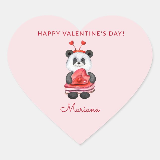 Cute Panda Happy Valentines Day Party Favours Heart Sticker (Front)