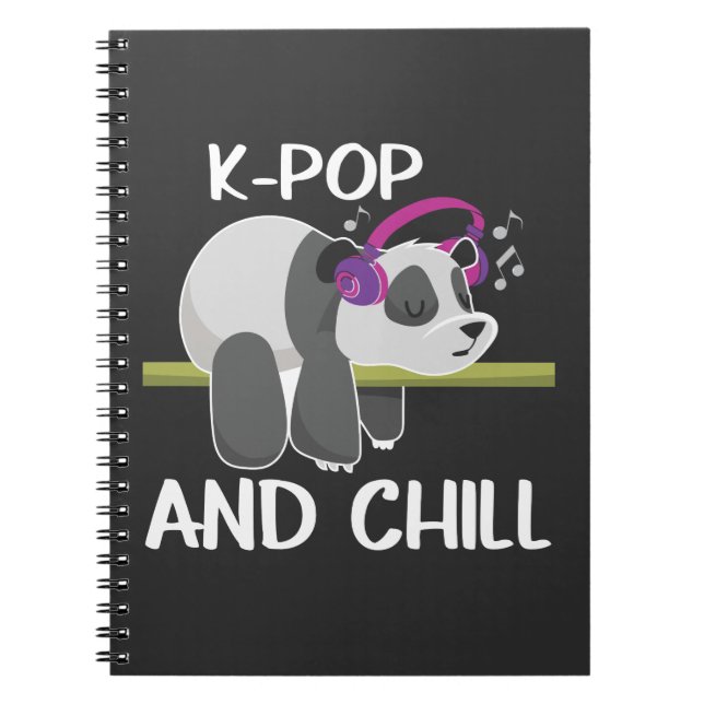 Cute Panda Headphones Korea Pop Lover K-Pop Music Notebook (Front)