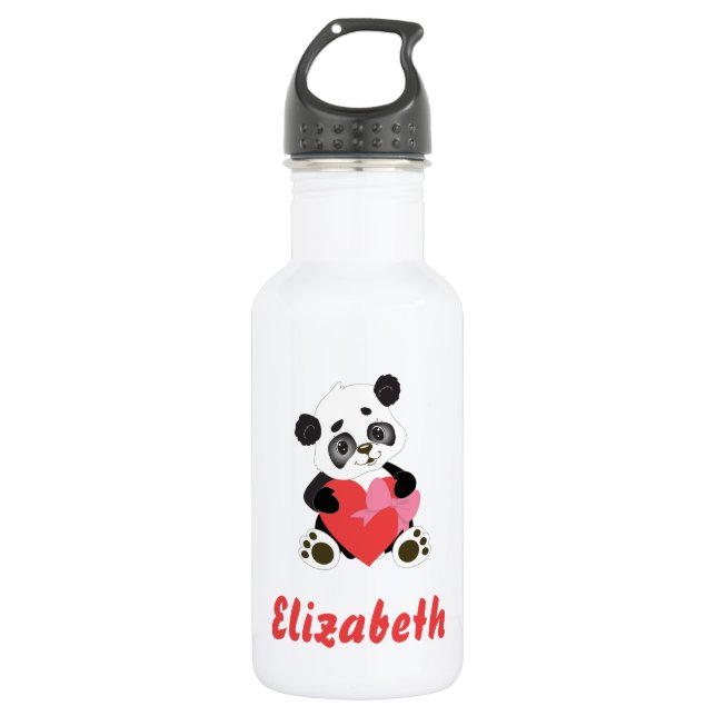 Cute Panda Heart  532 Ml Water Bottle (Front)