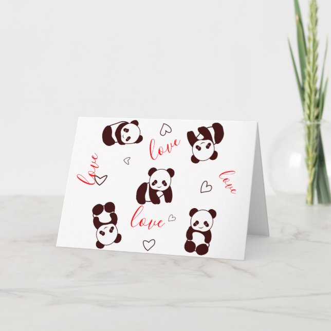 Cute Panda Heart Valentine's Day Card (Front)