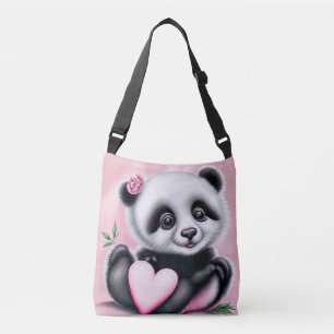 Cute panda holding a heart crossbody bag