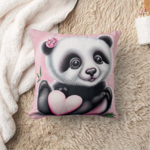 Cute panda holding a heart throw pillow