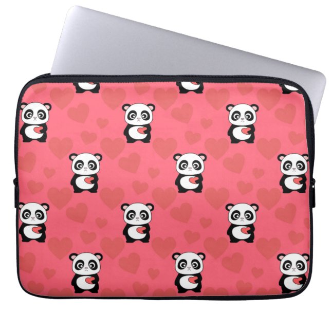 Cute Panda Holding Heart Pattern| Kawaii Valentine Laptop Sleeve (Front)