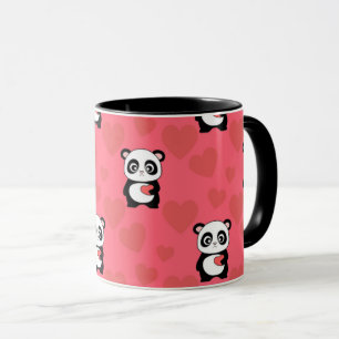 Cute Panda Holding Heart Pattern  Kawaii Valentine Mug