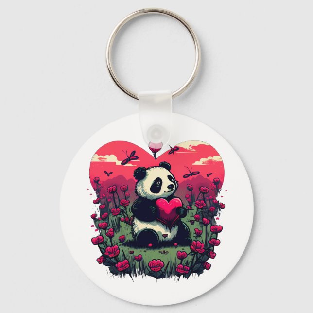 Cute Panda Holding Heart - Valentine's Day Gift Keychain (Front)