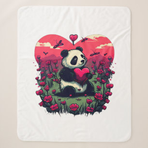 Cute Panda Holding Heart - Valentine's Day Gift Sherpa Blanket