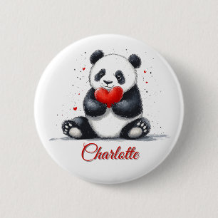 Cute Panda Holding Heart with Customizable Name 2 Inch Round Button